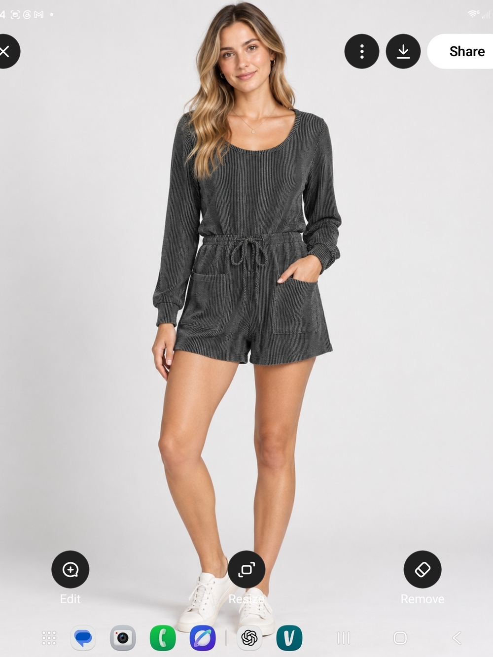 Gilli Charcoal Ribbed Corduroy Long-Sleeve Romper